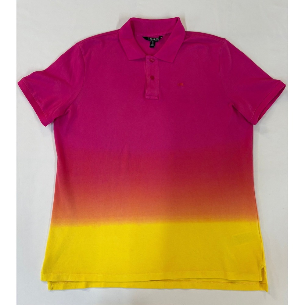 Lauren Ralph Lauren Womens 1X Pink Yellow Ombre Dip Dye Polo Shirt LRL Logo